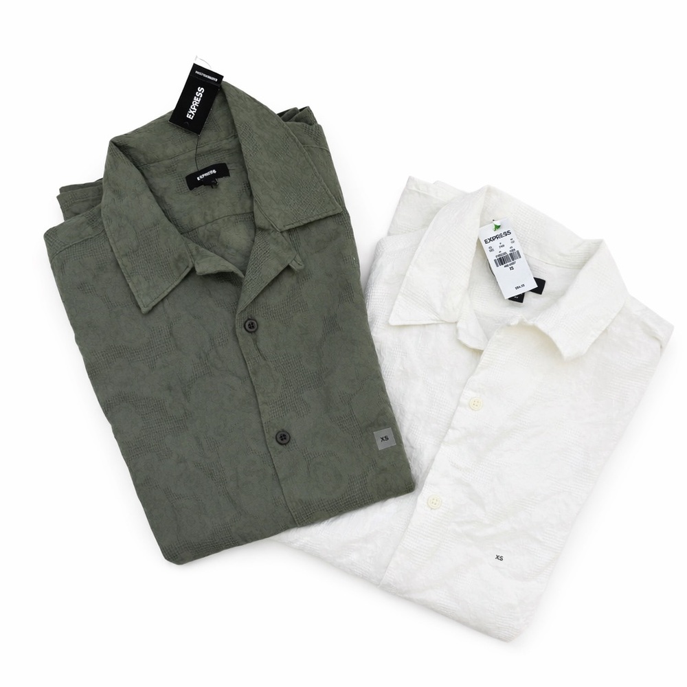 Express Bundle Textured  Button-Up Shirts Olive Green XS NWTWhite XS NWT